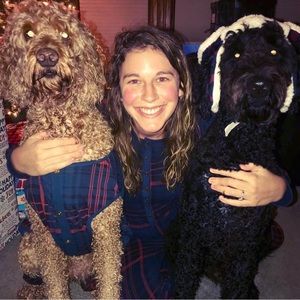 Matching human and dog onesies